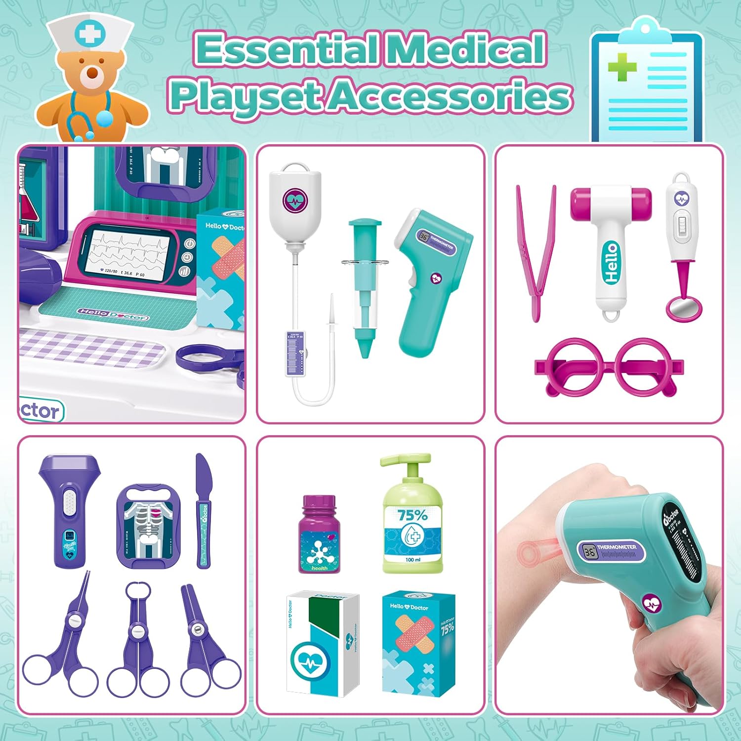 Kids Doctor Playset with Mobile Medical Station & Accessories Pretend Kit for Ages 3+