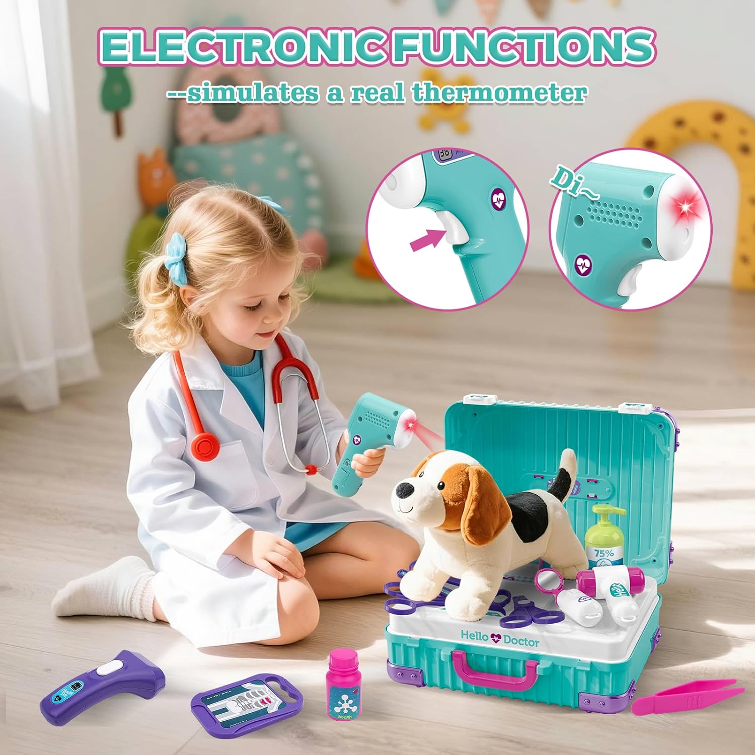 Kids Doctor Playset with Mobile Medical Station & Accessories Pretend Kit for Ages 3+