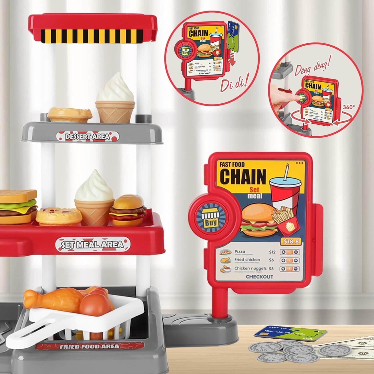 Kids Fast Food Cash Register Play Set with Sound & Accessories