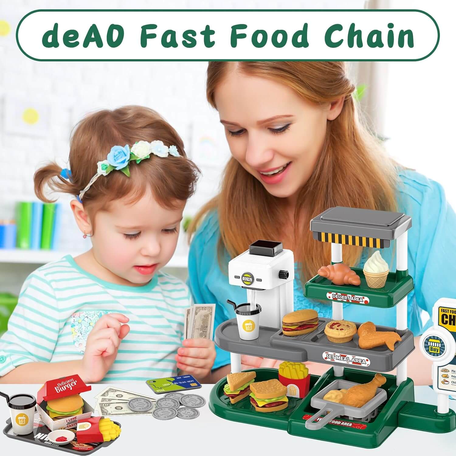 Kids Fast Food Cash Register Play Set with Sound & Accessories