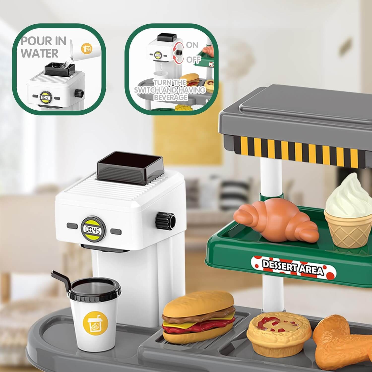 Kids Fast Food Cash Register Play Set with Sound & Accessories