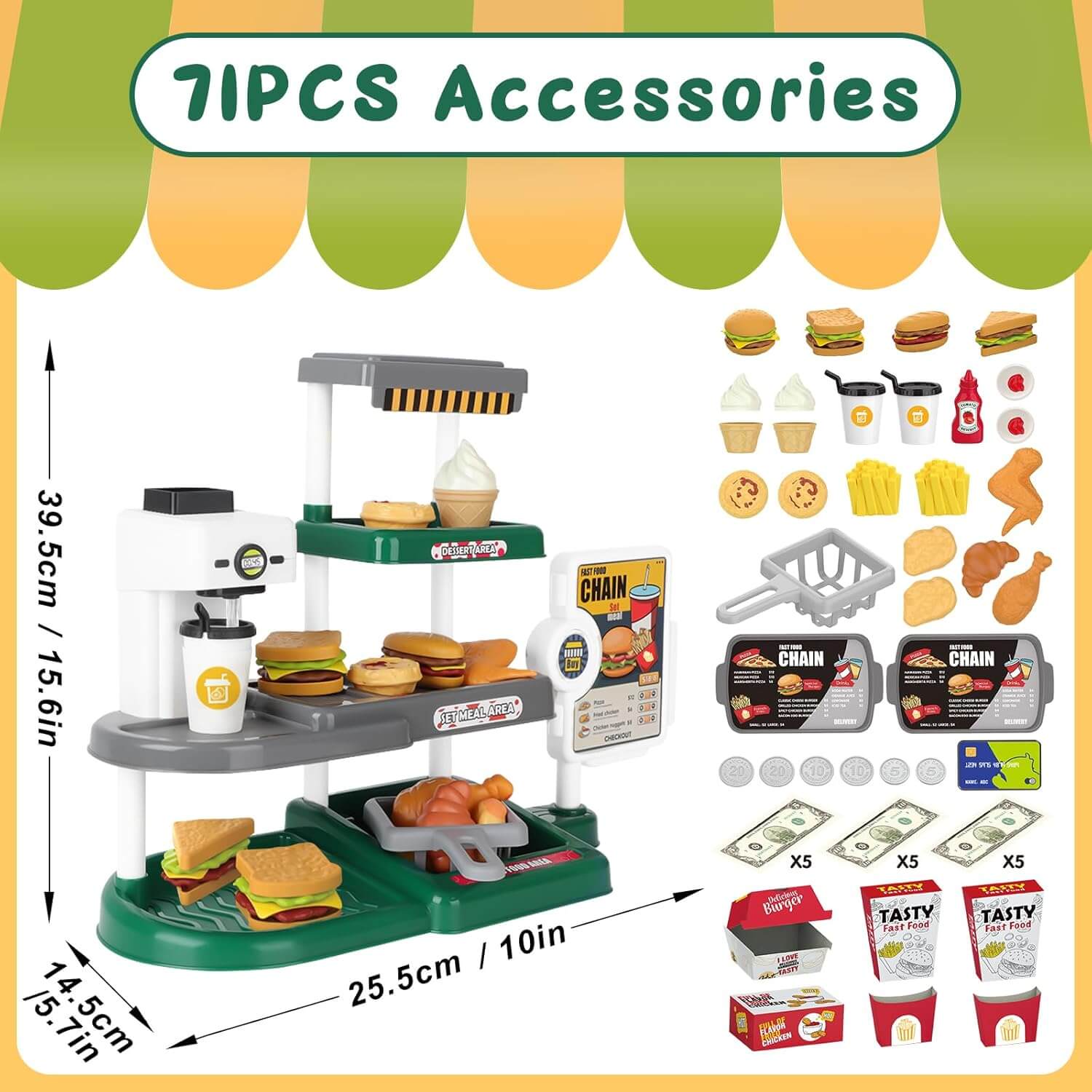 Kids Fast Food Cash Register Play Set with Sound & Accessories