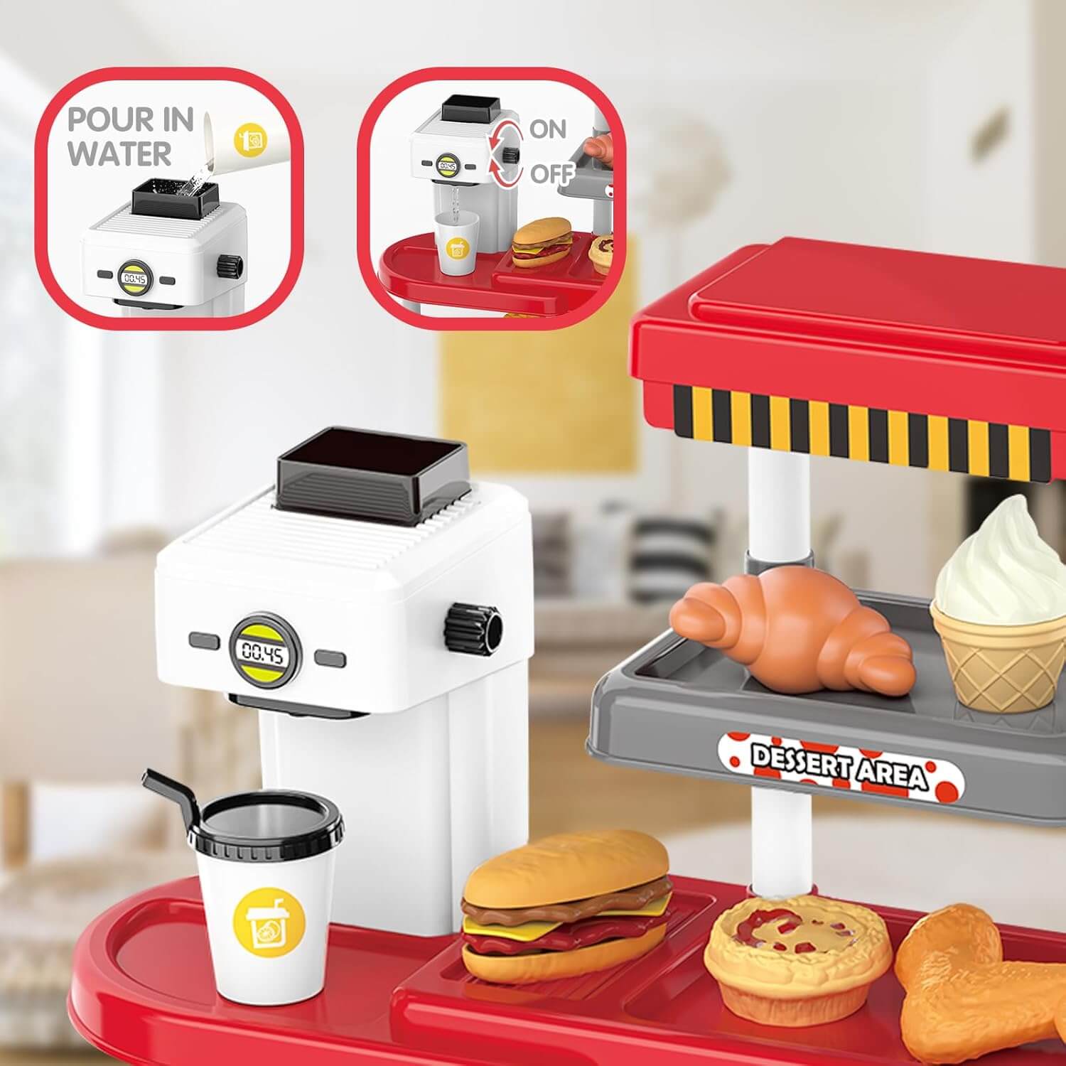 Kids Fast Food Cash Register Play Set with Sound & Accessories