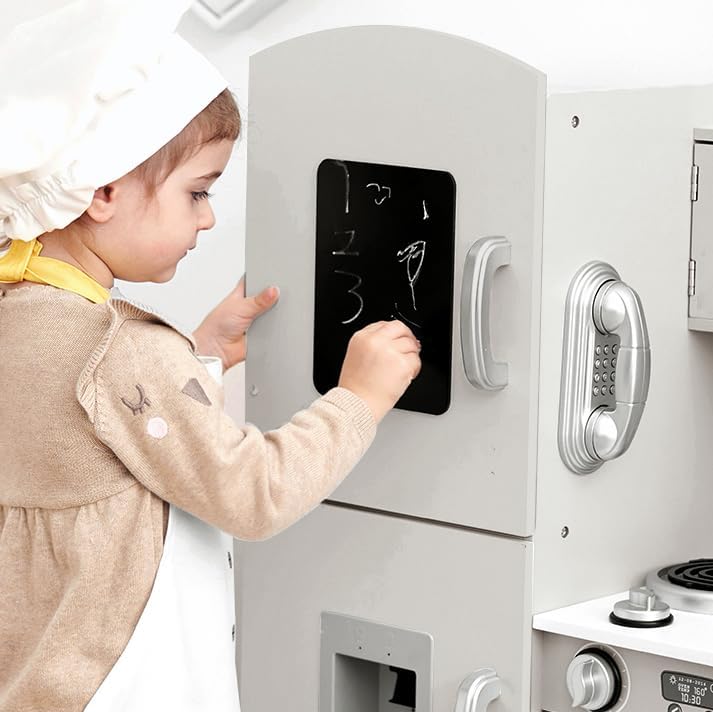 Kids Wooden Play Kitchen Boys Girls Pretend Toy with Sounds and Light Cooking Role Play