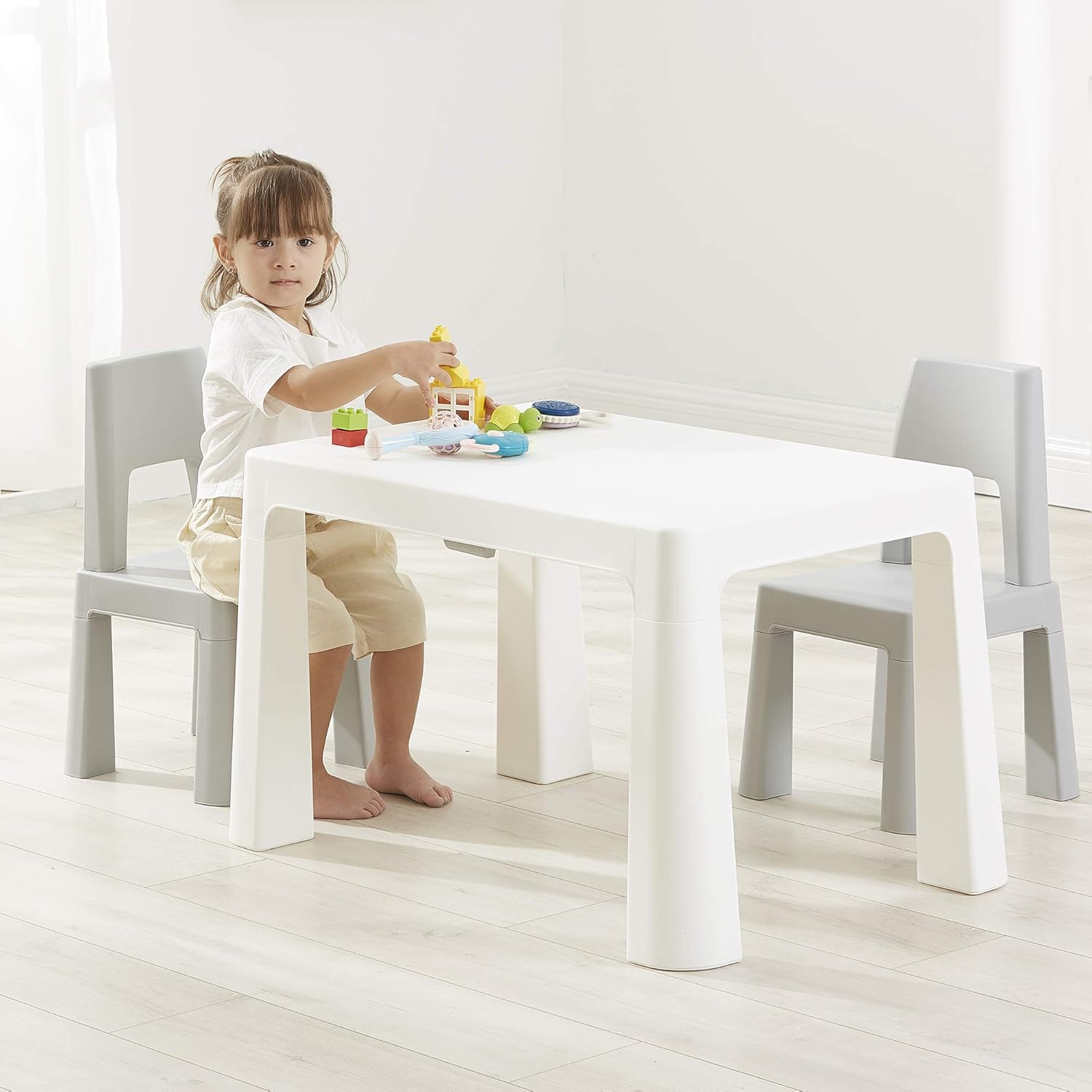 Liberty House Kids Adjustable Table & 2 Chairs White & Grey Set