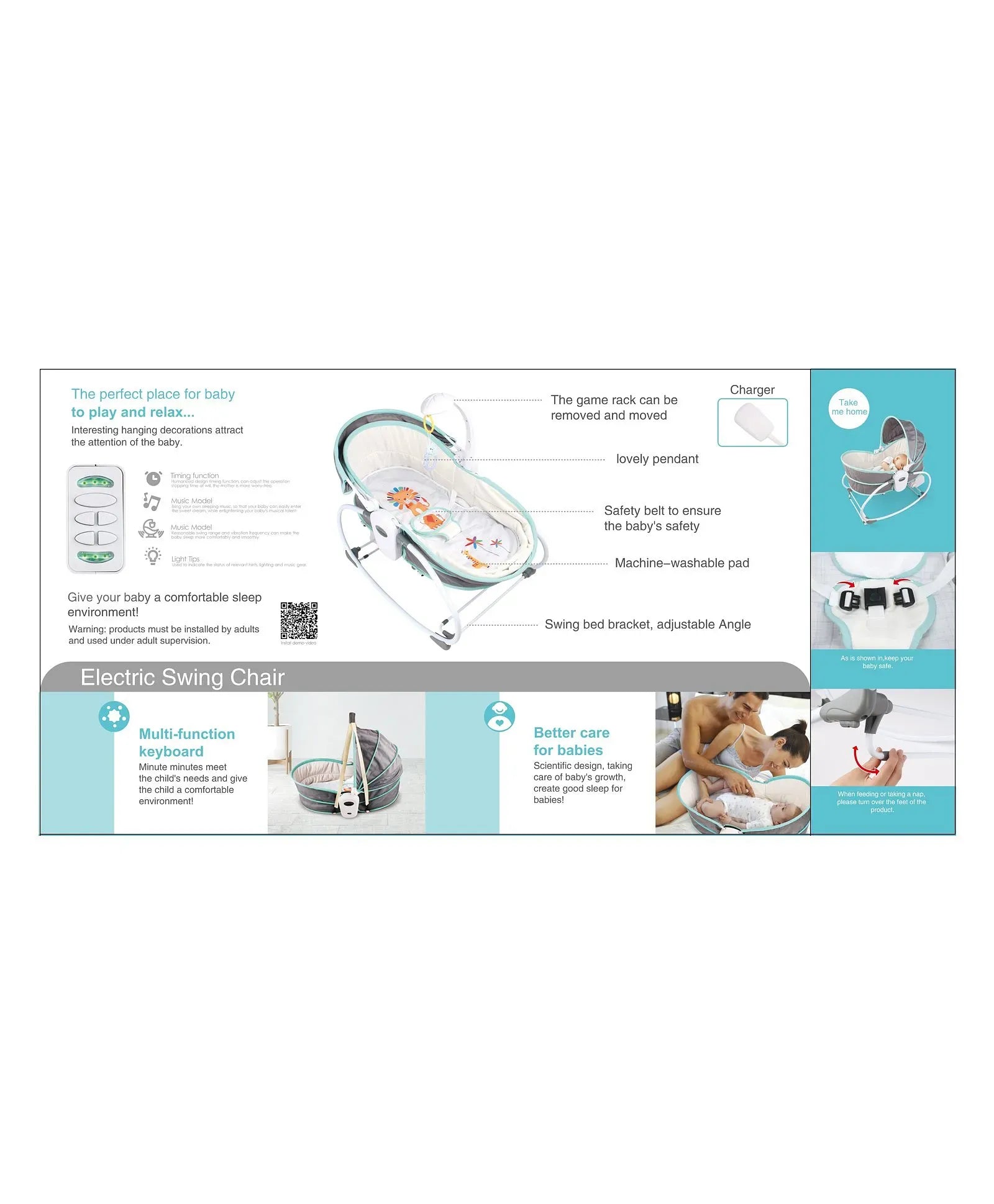 Little Angel 5-in-1 Baby Rocker Bassinet with Music & Auto Swing