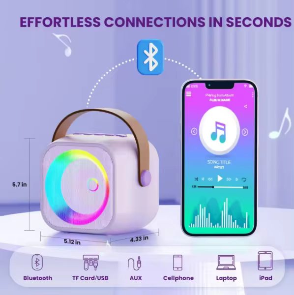 Portable Home Theater Bluetooth Speaker with Colorful Lights & Wireless Karaoke Microphone
