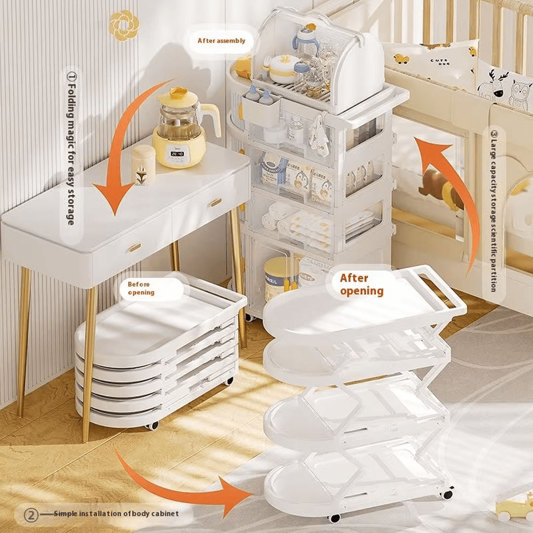 5-Layer Rolling Storage Cart with Drawers White for baby, Kitchen and Bathroom Use