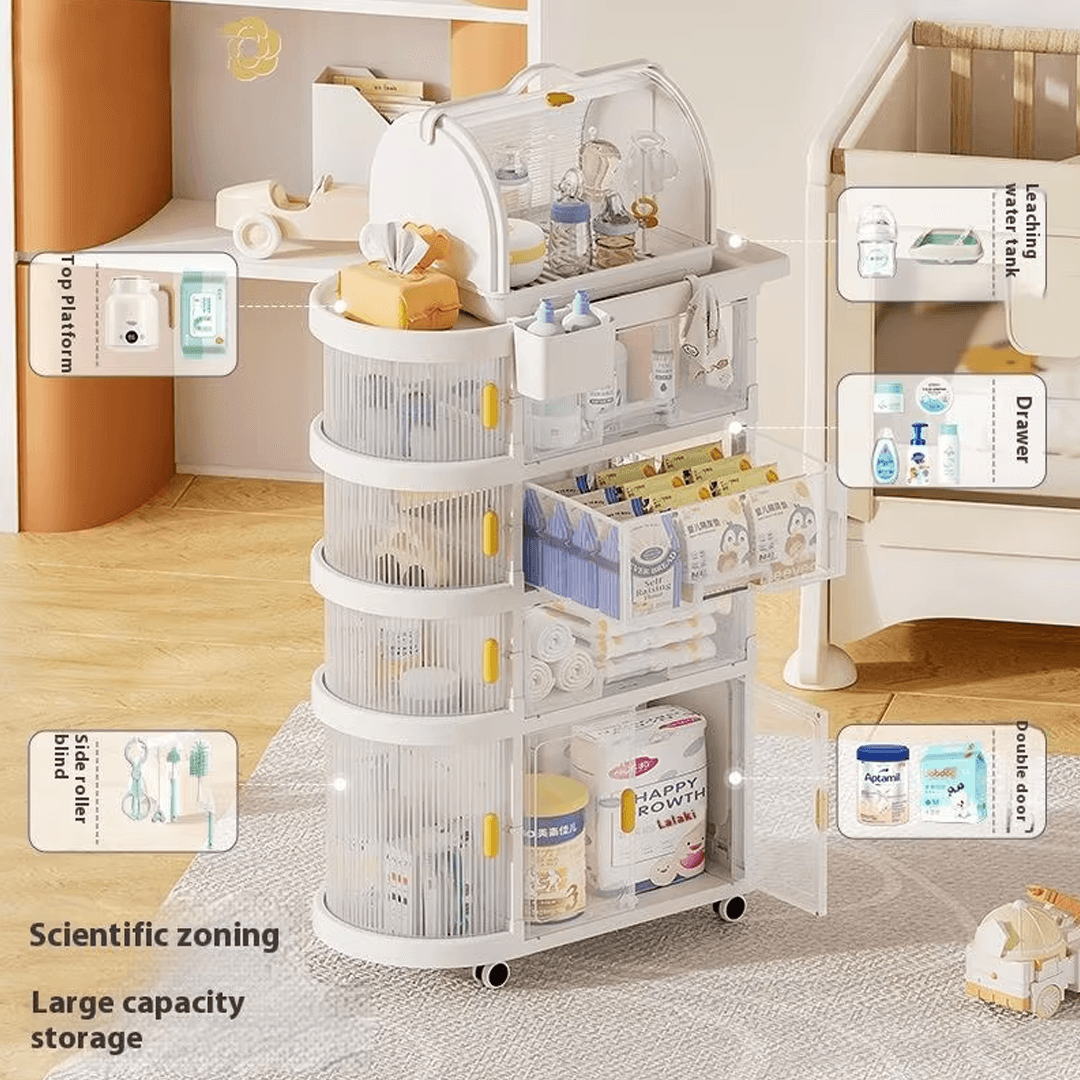5-Layer Rolling Storage Cart with Drawers White for baby, Kitchen and Bathroom Use