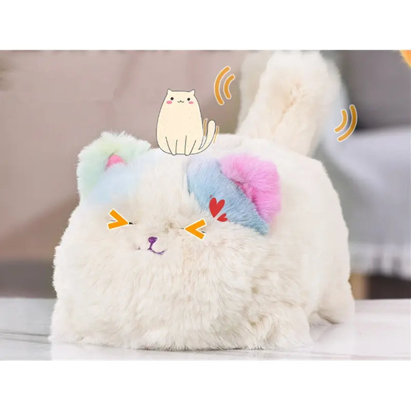 Realistic Plush Electric Cuddle Cat Toy with Talking, Tail Wagging & Blinking Eyes – Soft, Interactive & Rechargeable for Kids