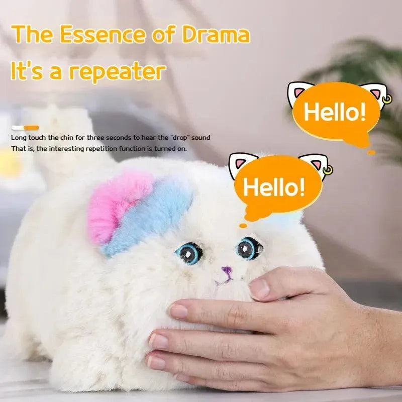 Realistic Plush Electric Cuddle Cat Toy with Talking, Tail Wagging & Blinking Eyes – Soft, Interactive & Rechargeable for Kids