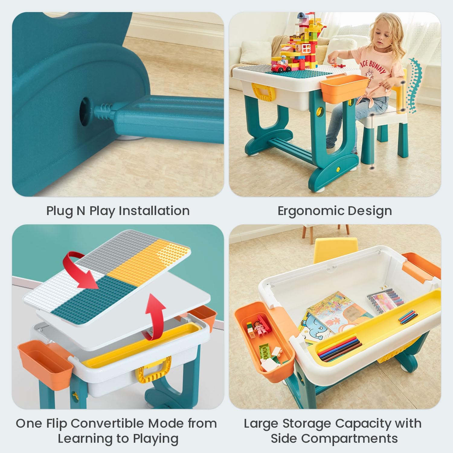 R for Rabbit Little Genius 4-in-1 Kids Study Table & Chair Ages 3-7