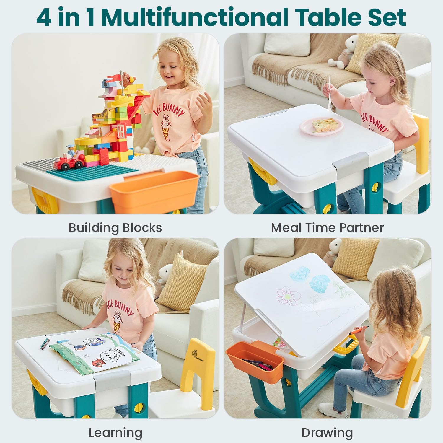 R for Rabbit Little Genius 4-in-1 Kids Study Table & Chair Ages 3-7