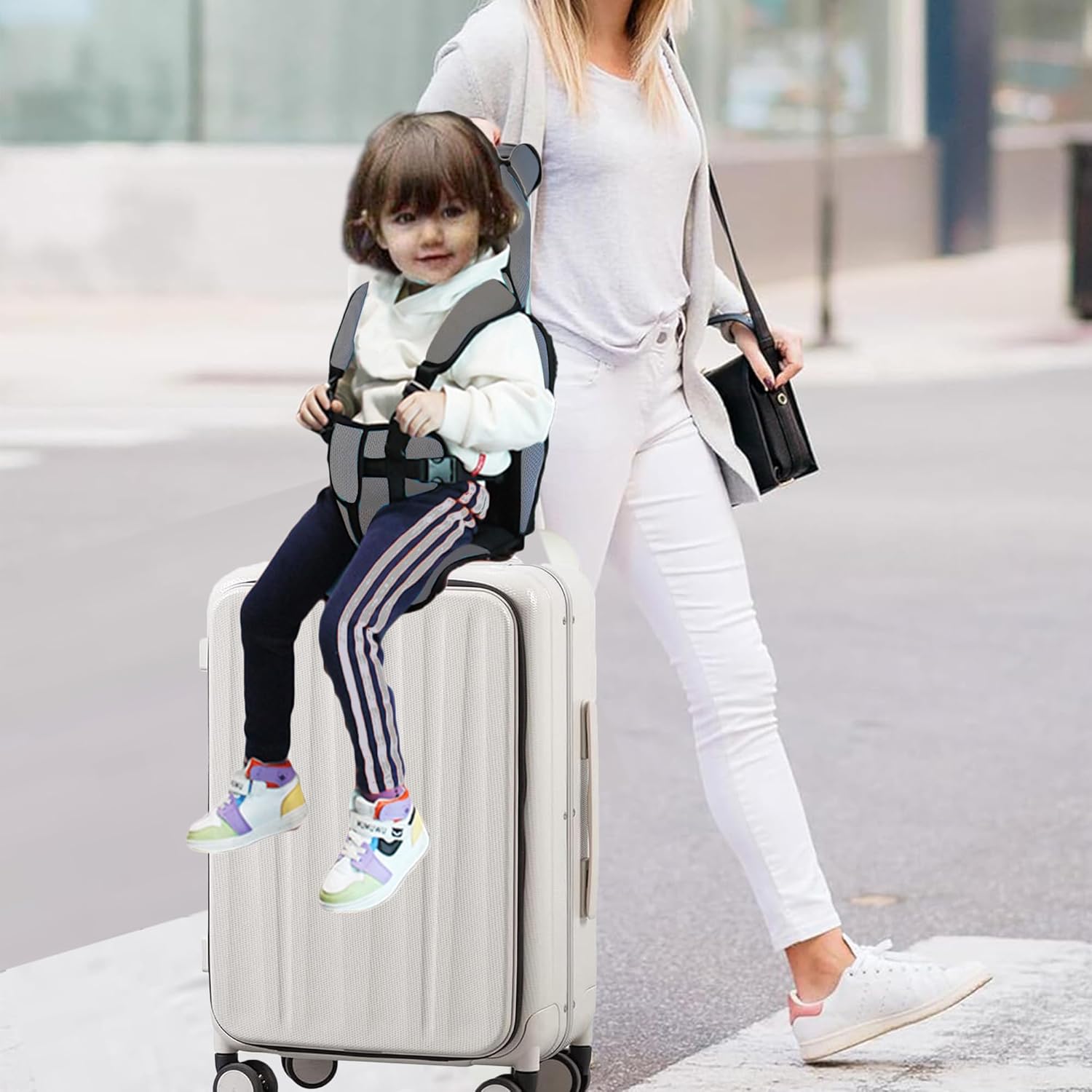 Saicheek Toddler Ride-On Travel Suitcase Baby Car Seat with Safety Rope & Travel Vest