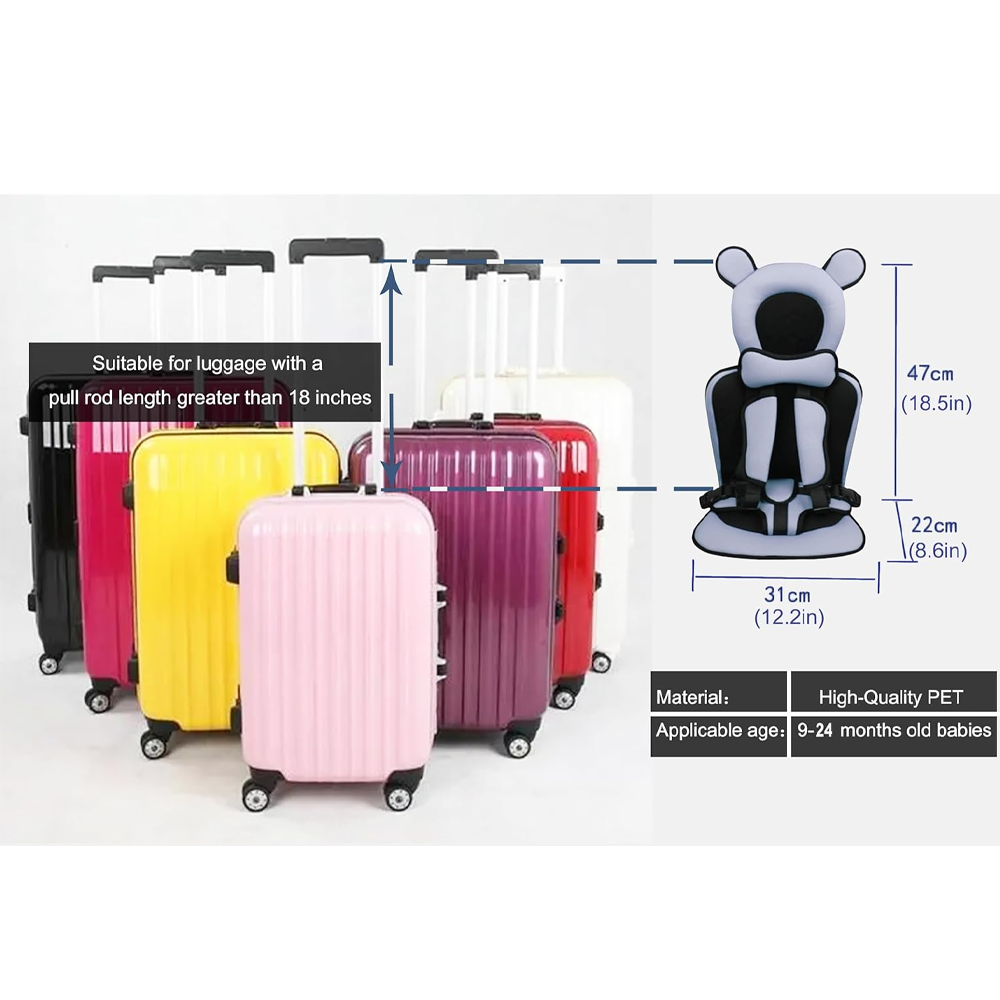 Saicheek Toddler Ride-On Travel Suitcase Baby Car Seat with Safety Rope & Travel Vest