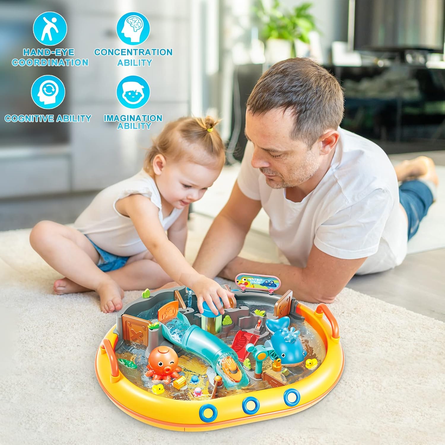 Sethland Splash Water Table with Slide Educational Summer Water & Sand Toy for Kids 3-10