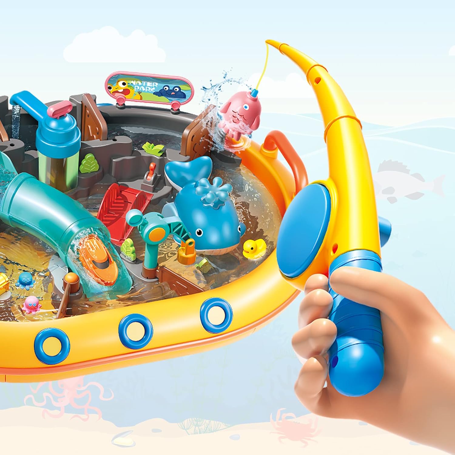 Sethland Splash Water Table with Slide Educational Summer Water & Sand Toy for Kids 3-10