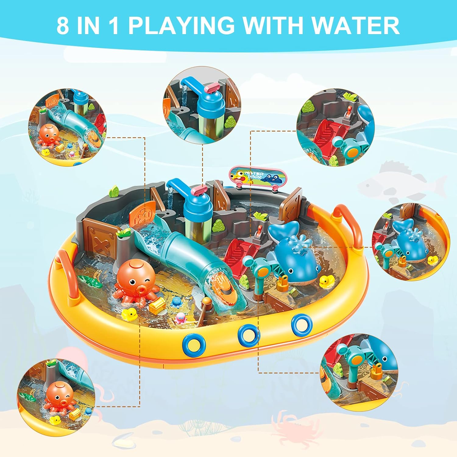 Sethland Splash Water Table with Slide Educational Summer Water & Sand Toy for Kids 3-10
