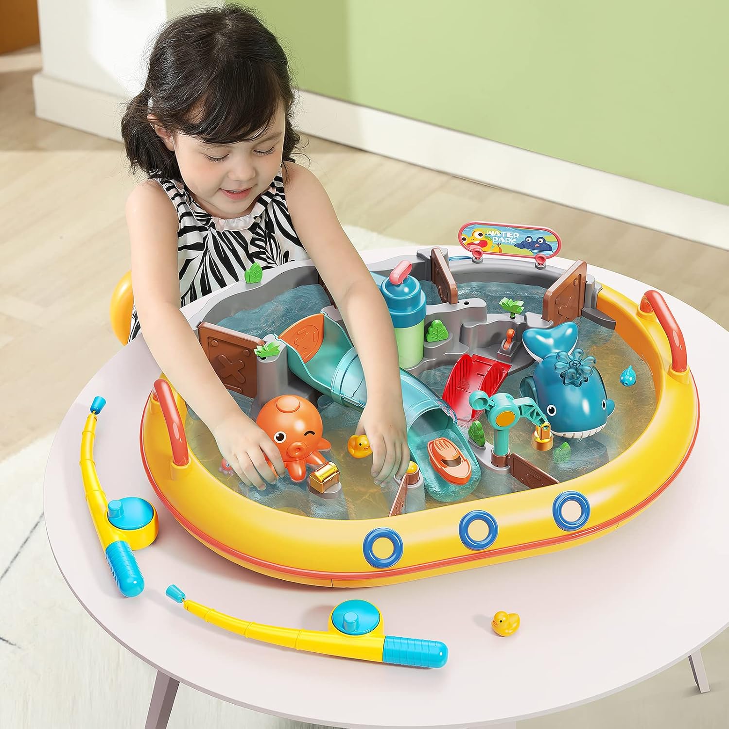 Sethland Splash Water Table with Slide Educational Summer Water & Sand Toy for Kids 3-10