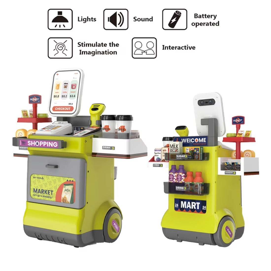 Supermarket Play Set Plastic Toy Cash Register, Calculator Shop 48 Pcs Kids Boys Girls +3