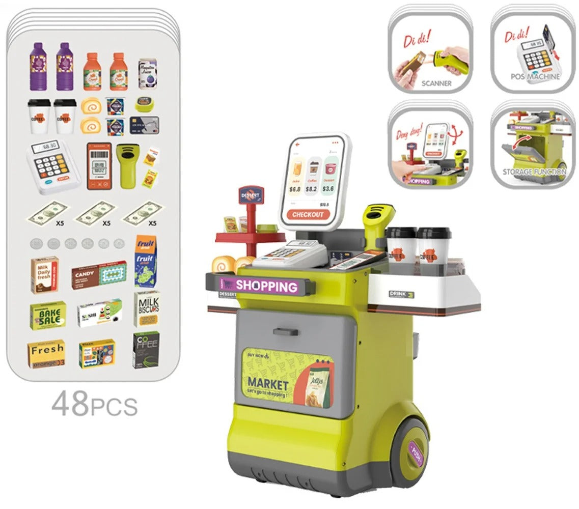 Supermarket Play Set Plastic Toy Cash Register, Calculator Shop 48 Pcs Kids Boys Girls +3