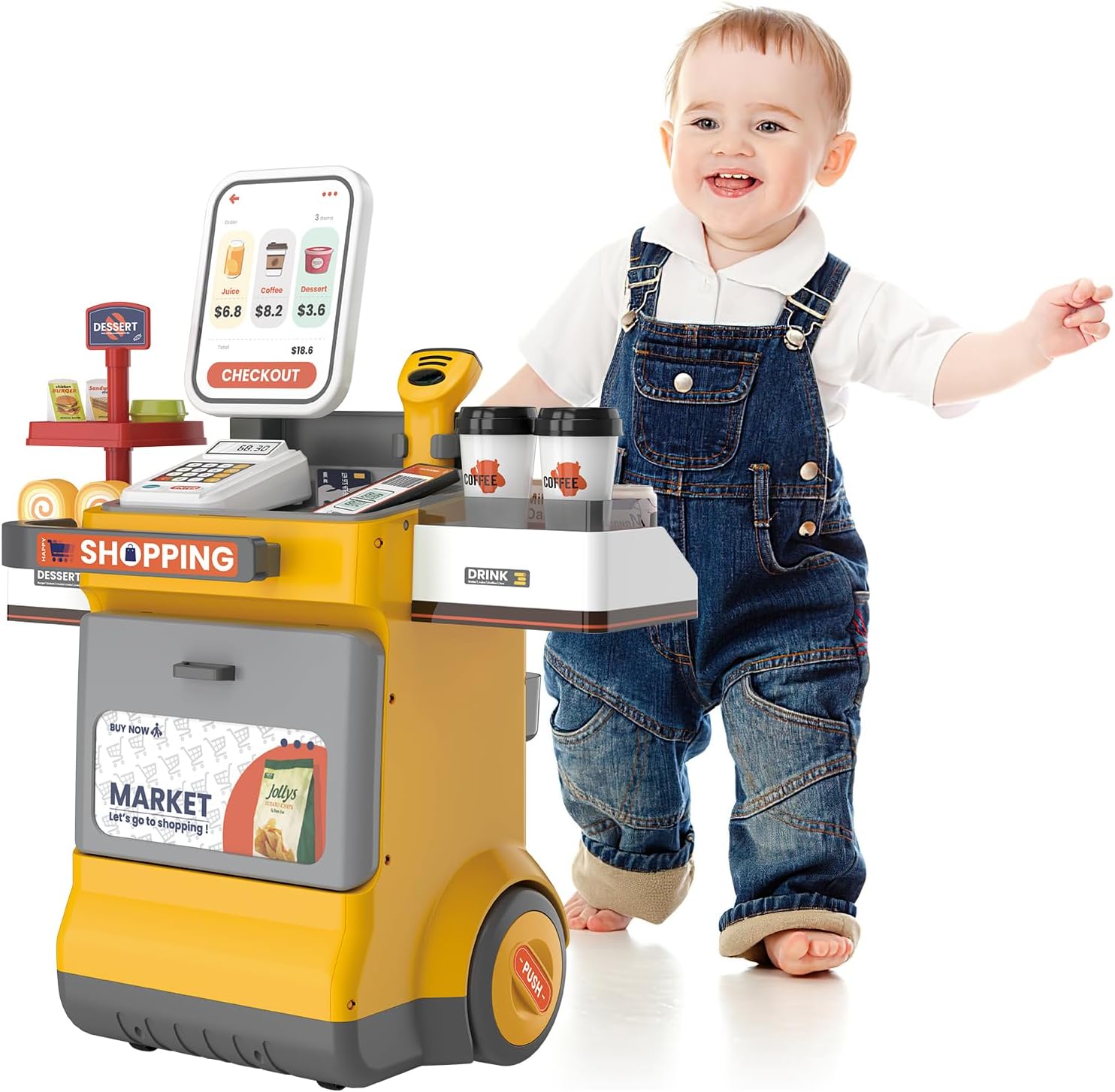 Supermarket Play Set Plastic Toy Cash Register, Calculator Shop 48 Pcs Kids Boys Girls +3