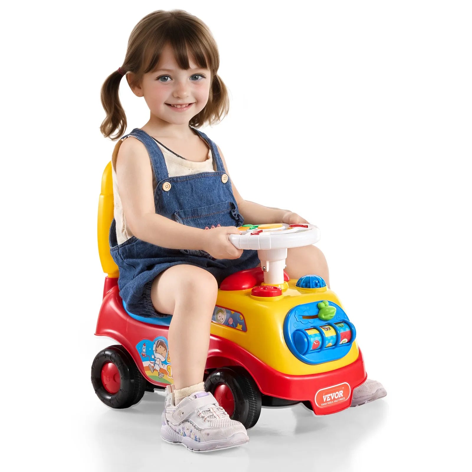 Toddler Ride-On Racer Push Car with Music, Horn & Hidden Storage