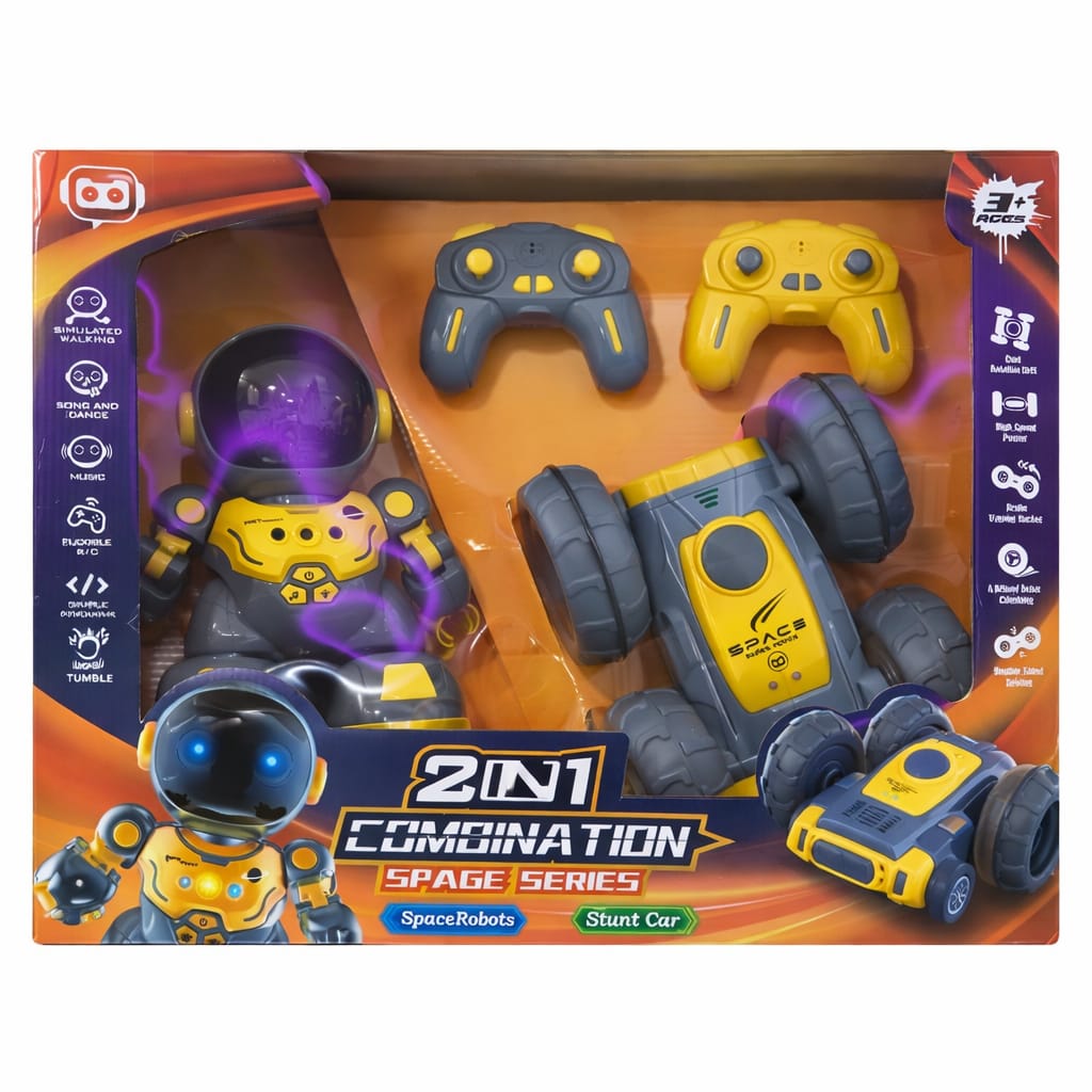 2-In-1 RC Space Robot & Stunt Car – Action Combo Series