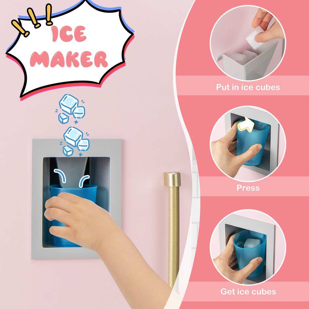 Wooden Pretend Play Kitchen with Ice Maker, Range Hood, and Blackboard Features