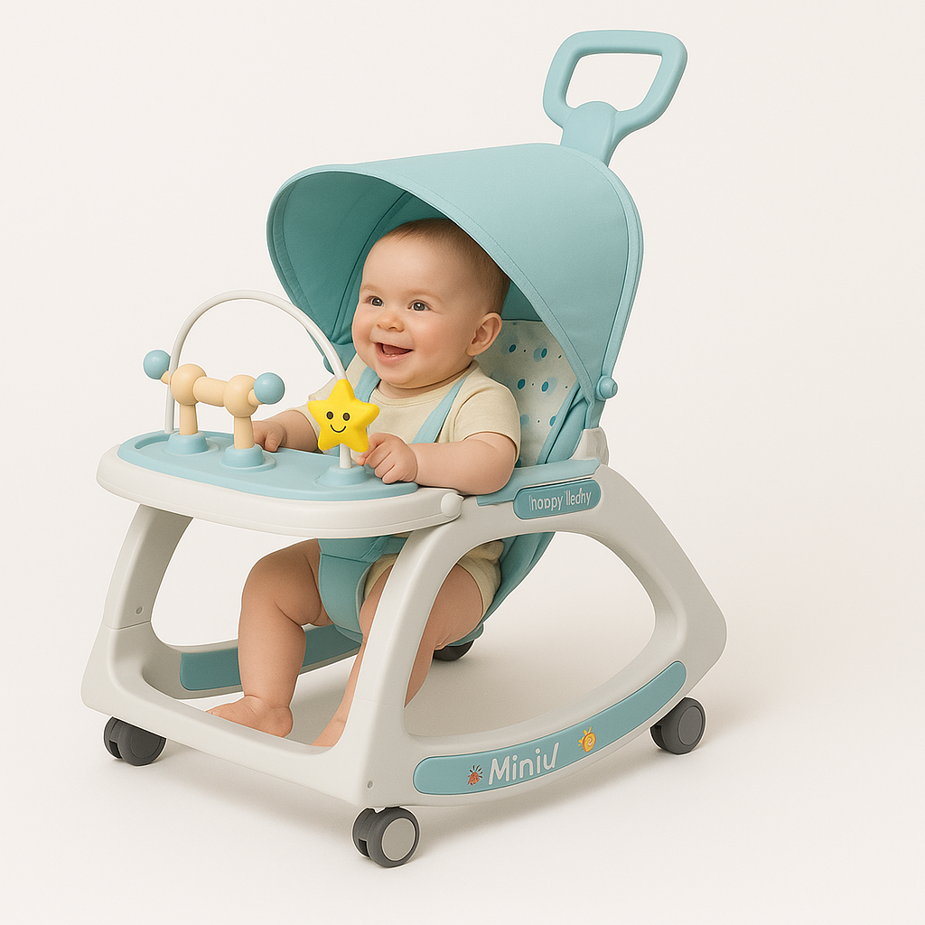 baby 5-in-1 Baby Rocking Chair and walker with Hanging Toys Multi-Position Recline, Music, Wheels & Food Tray for 0-3 Years