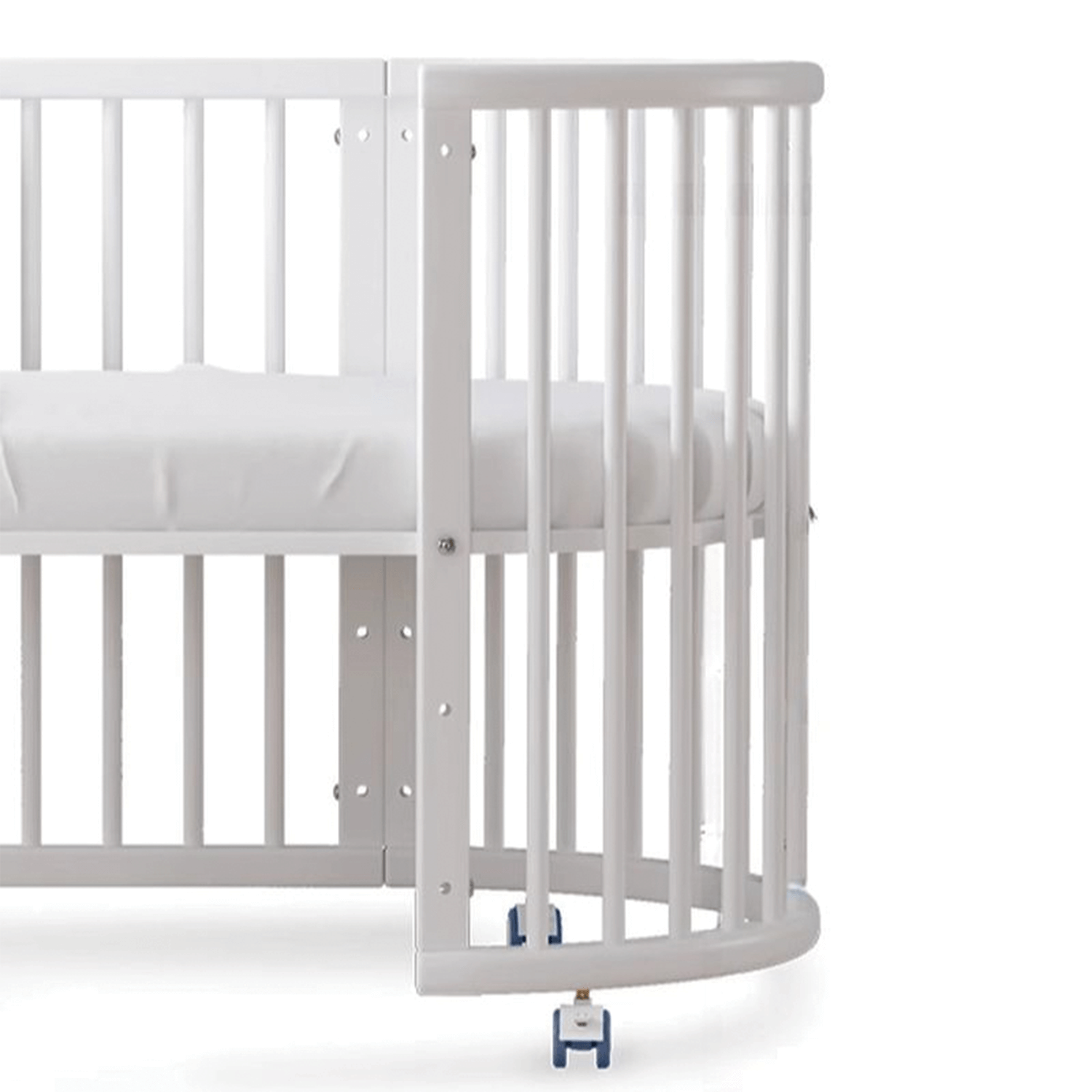 4 in 1 Portable Round & Oval Crib with Guardrails & Wheels Convertible Bed Cot with Memory Mattress