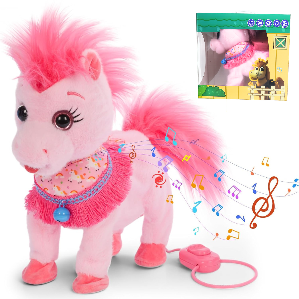 Interactive Soft Plush Horse Toy with Music & Walking Function