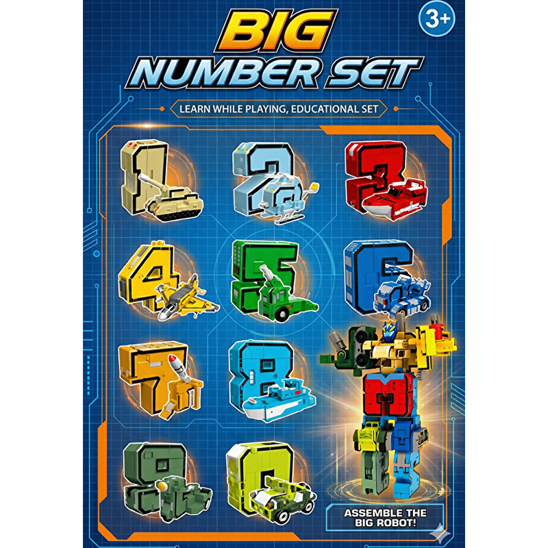 10Pcs Number Bots Transformer Toys Set – Build, Learn & Play