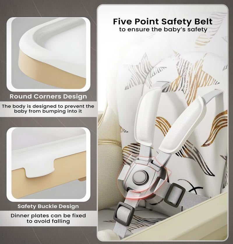 Multifunction 3-in-1 Foldable Baby High Chair Dining, Swing, and Feeding Seat