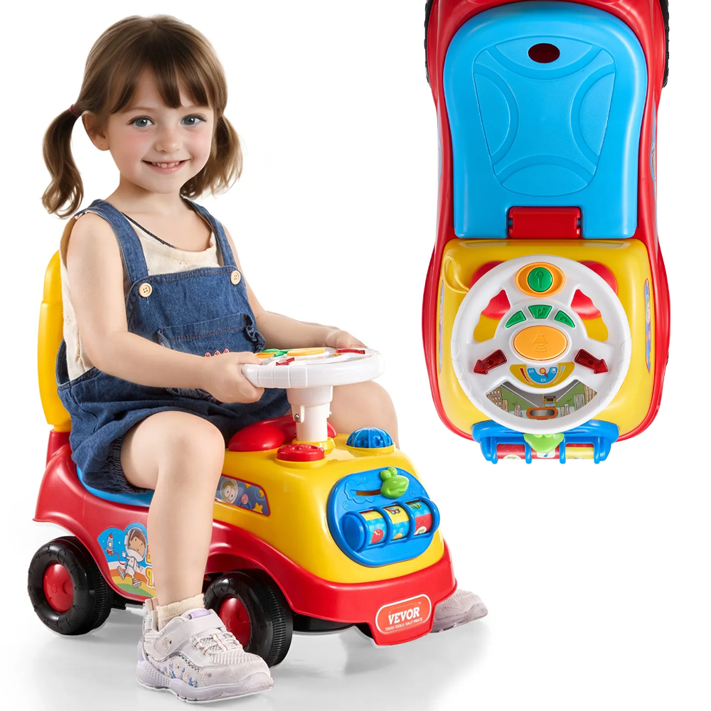 Toddler Ride-On Racer Push Car with Music, Horn & Hidden Storage