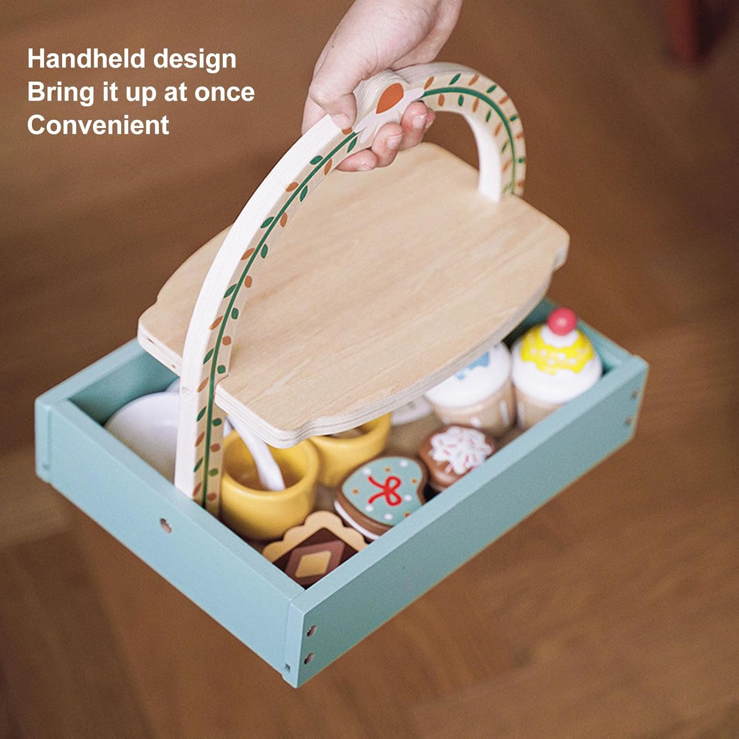 Wooden Princess Tea Party Set For Toddlers - Complete Pretend Play With Cupcake Stand & Food