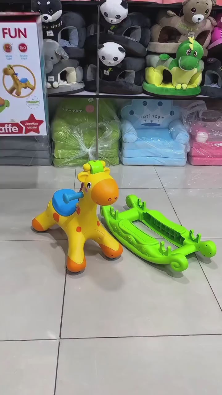 Rocking Giraffe 2-in-1 Ride-On Scoot Toy and Rocking with Music & Stor   Jollyza Toys