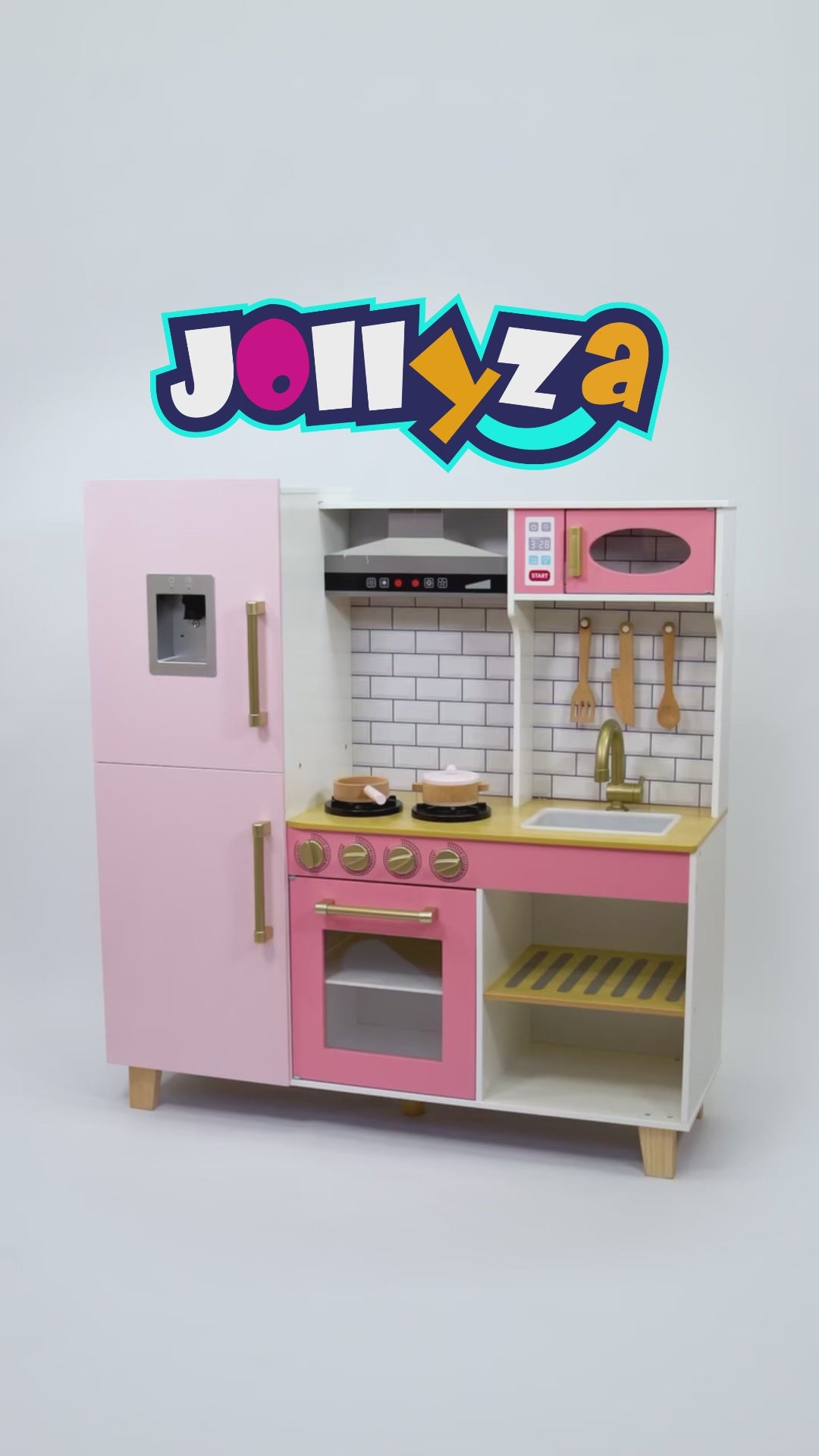 Wooden Pretend Play Kitchen with Ice Maker, Range Hood, and Blackboard Features