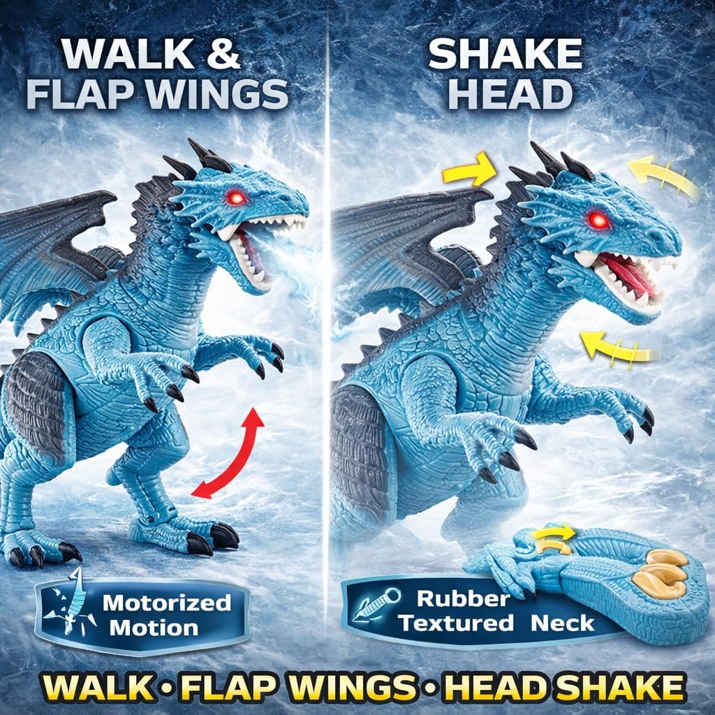 Liberty Imports Dino Planet Remote Control RC Walking Dinosaur Toy with Shaking Head, Light Up Eyes and Sounds (Fire Dragon)