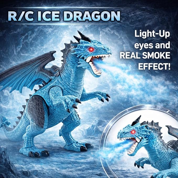 Liberty Imports Dino Planet Remote Control RC Walking Dinosaur Toy with Shaking Head, Light Up Eyes and Sounds (Fire Dragon)