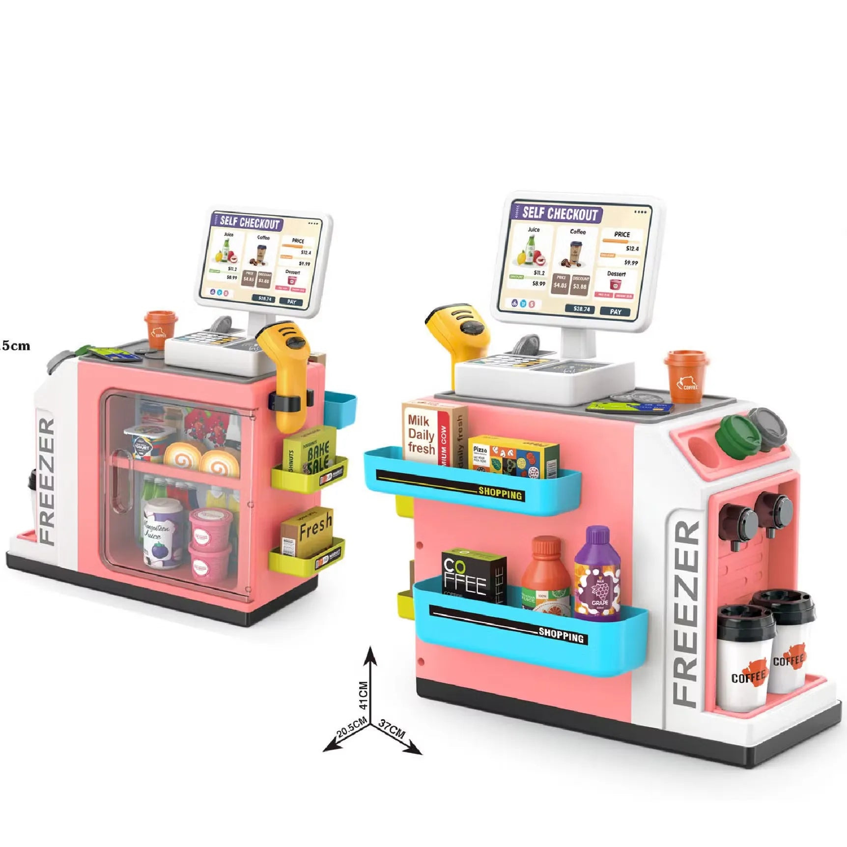 46 Piece Kids Supermarket Counter Set with Cashier, Coffee Machine, Lights & Sounds
