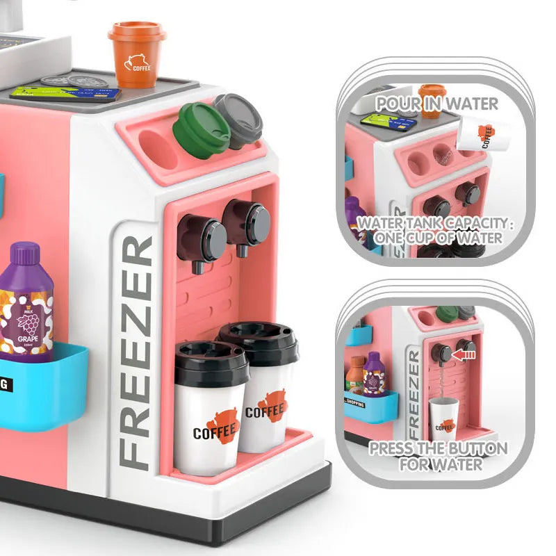 46 Piece Kids Supermarket Counter Set with Cashier, Coffee Machine, Lights & Sounds
