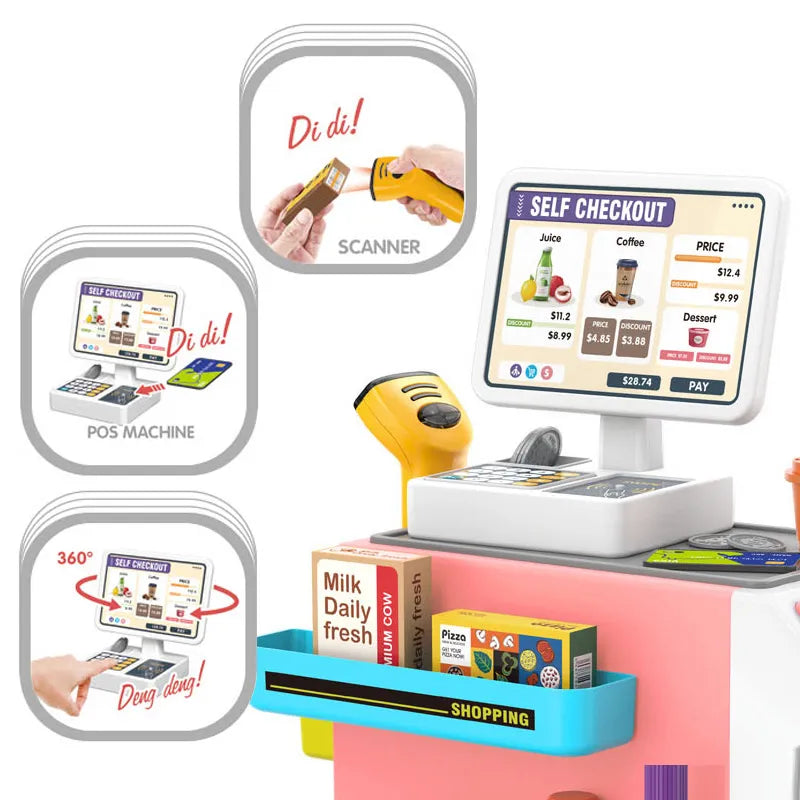 46 Piece Kids Supermarket Counter Set with Cashier, Coffee Machine, Lights & Sounds