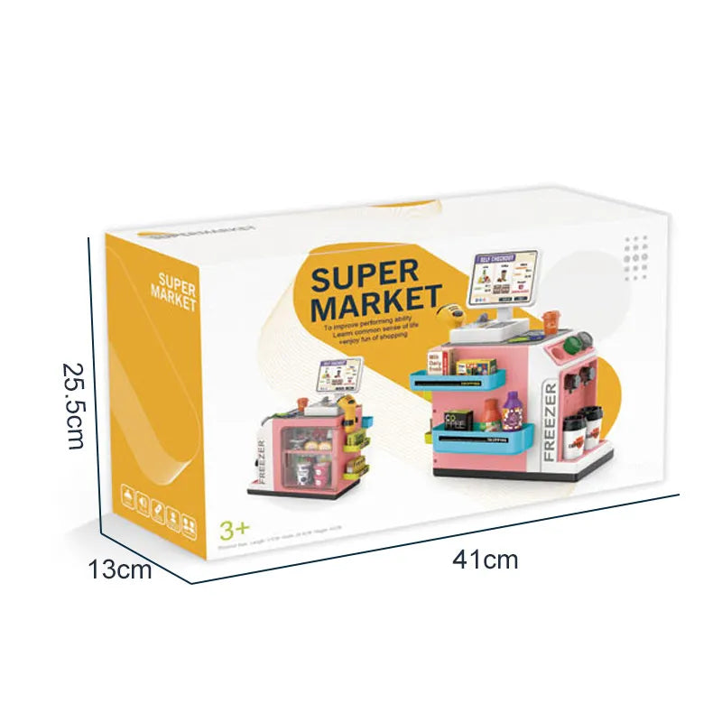 46 Piece Kids Supermarket Counter Set with Cashier, Coffee Machine, Lights & Sounds